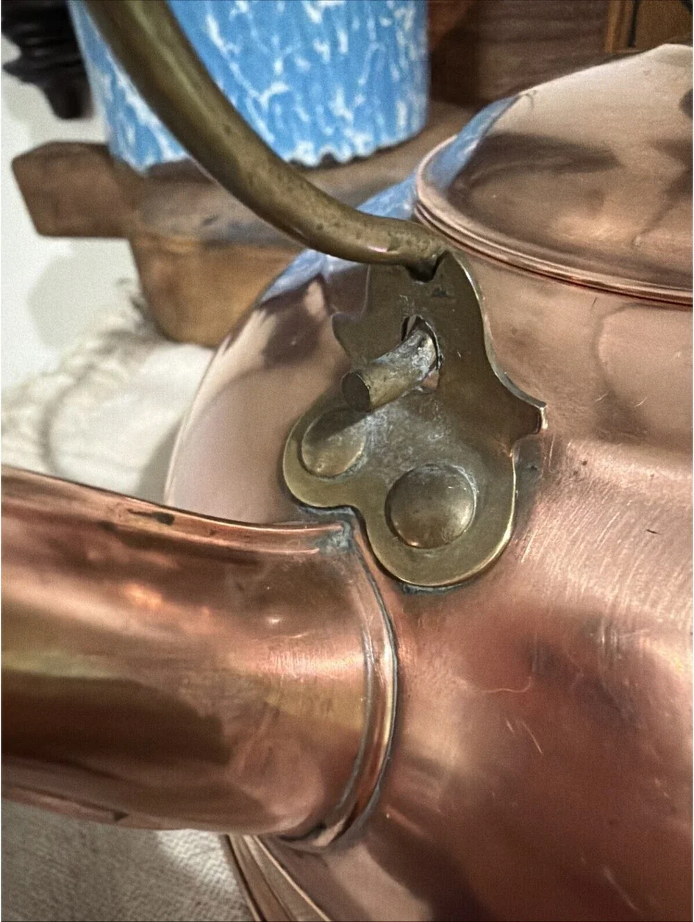 Vtg Revere Ware Copper Tea Pot Kettle Wood Handle Cottage Granny Cabin Decor